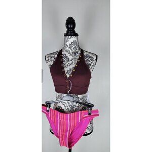 Robin Piccone Burgundy Swim Top + Trina Turk Bottom Sz 8 NWT Designer 2PC Set